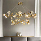 Maison Ornate Modern LED Crystal Pendant with gold wavy arms and crystal-like hanging fixtures.