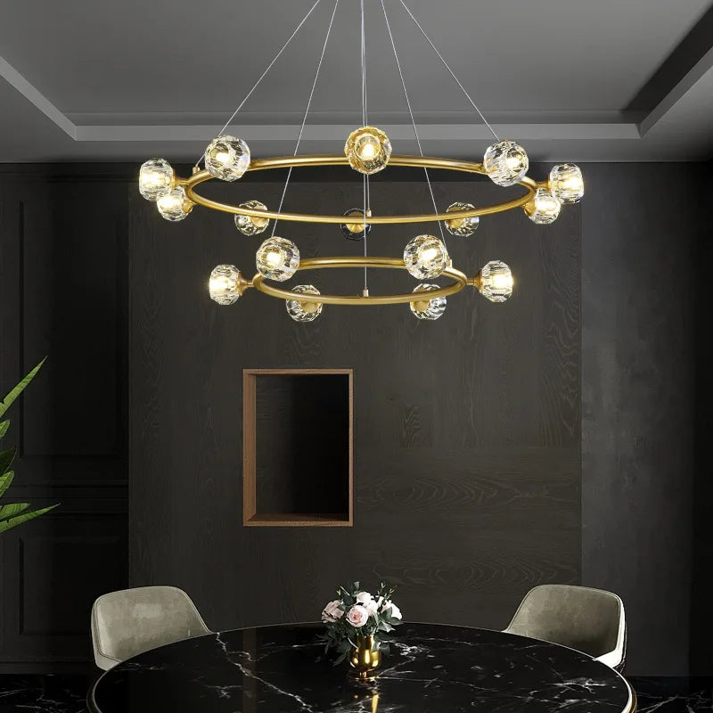 Maison Ornate Nordic Minimalist Crystal Pendant Light with elegant crystal detailing, modern and sleek chandelier design.