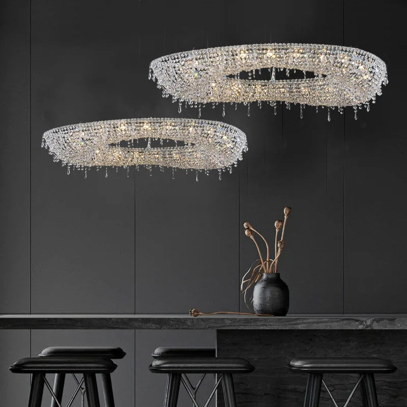 Two Maison Ornate Luxury Crystal Chandelier Modern LEDs, featuring intricate crystal details and elegant illumination.