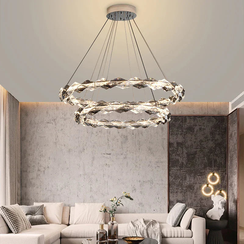 Maison Ornate Modern Crystal Hallway Chandelier with sleek metal suspension and sparkling crystal details.