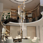 Maison Ornate Modern LED Crystal Chandelier for Large Stairways, a striking contemporary lighting centerpiece.
