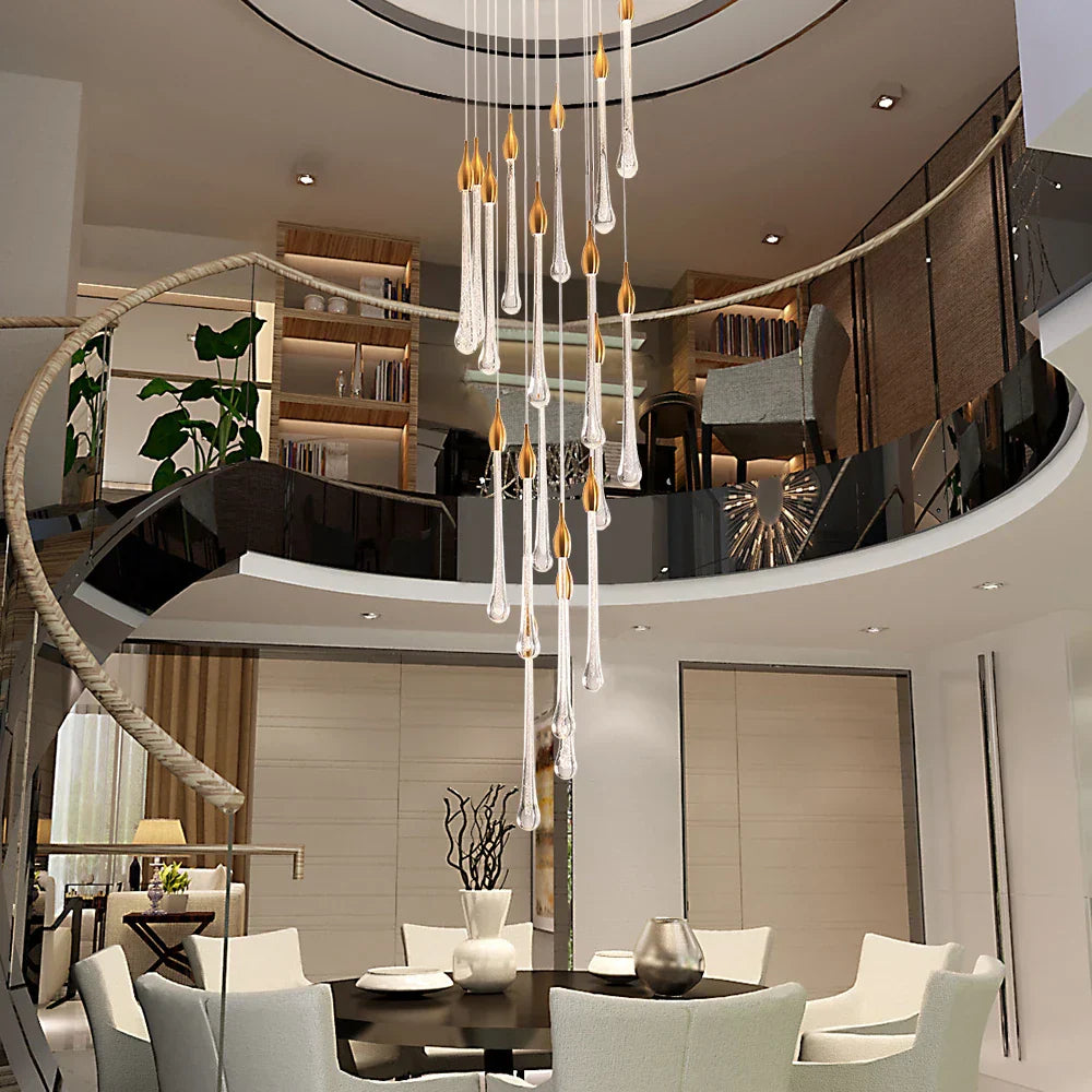 Maison Ornate Modern LED Crystal Chandelier for Large Stairways, a striking contemporary lighting centerpiece.