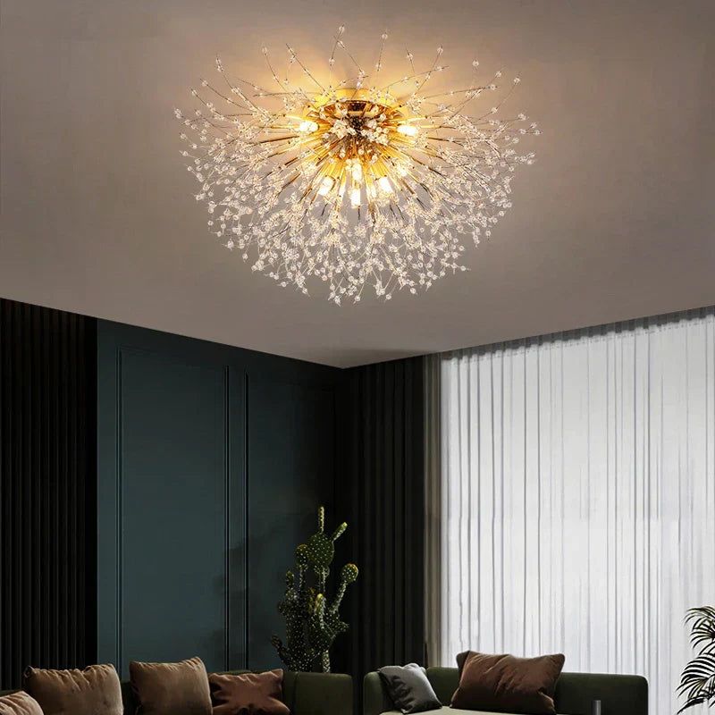 Maison Ornate Elegant Crystal Branch LED Chandelier with branching crystals emits warm, sophisticated illumination.