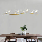 Maison Ornate Golden Crystal Chandelier with Bird-Shaped LED Lamp, branch-inspired with decorative bird lights.