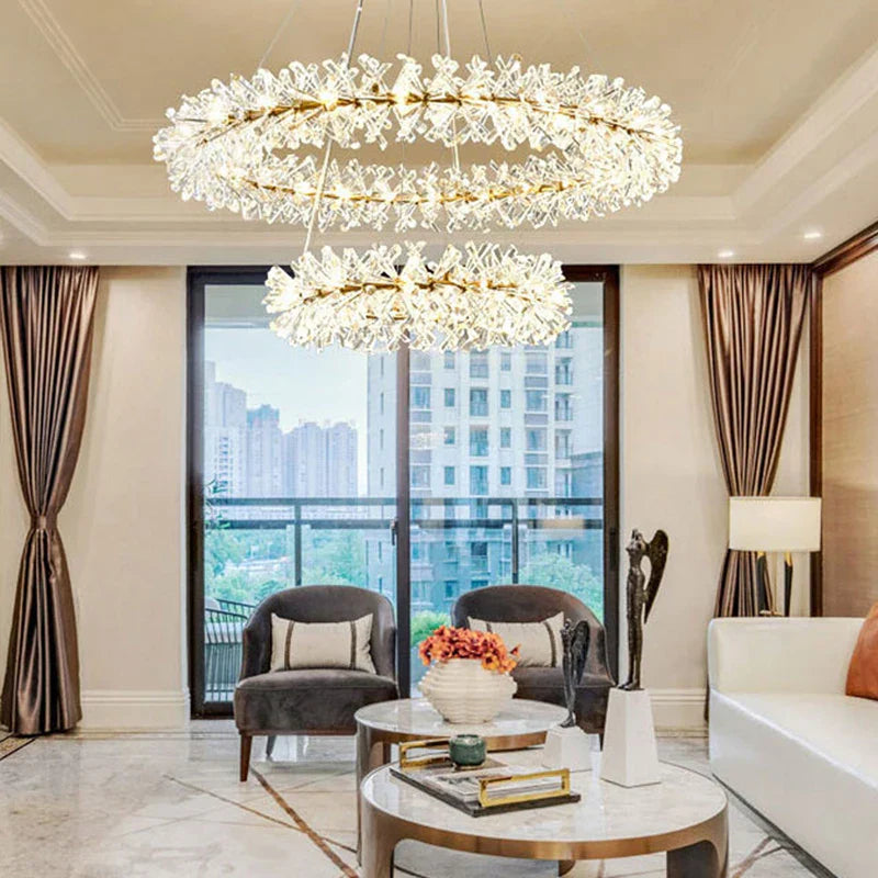 Maison Ornate Crystal Ball Chandelier, modern round design with shimmering crystals and polished finish.