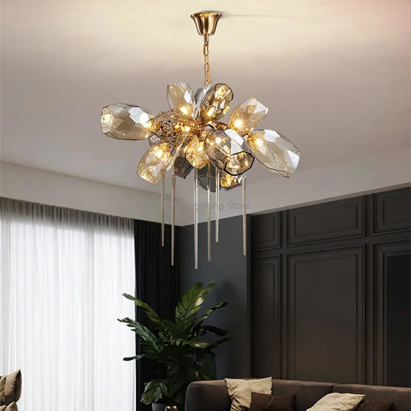 Maison Ornate Modern Crystal Hanging Light features stainless steel frame and integrated LED chandelier design.