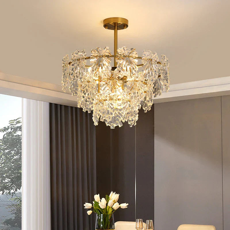 Maison Ornate Crystal Ball Chandelier with Flower Accents, elegant hanging light fixture with intricate design.