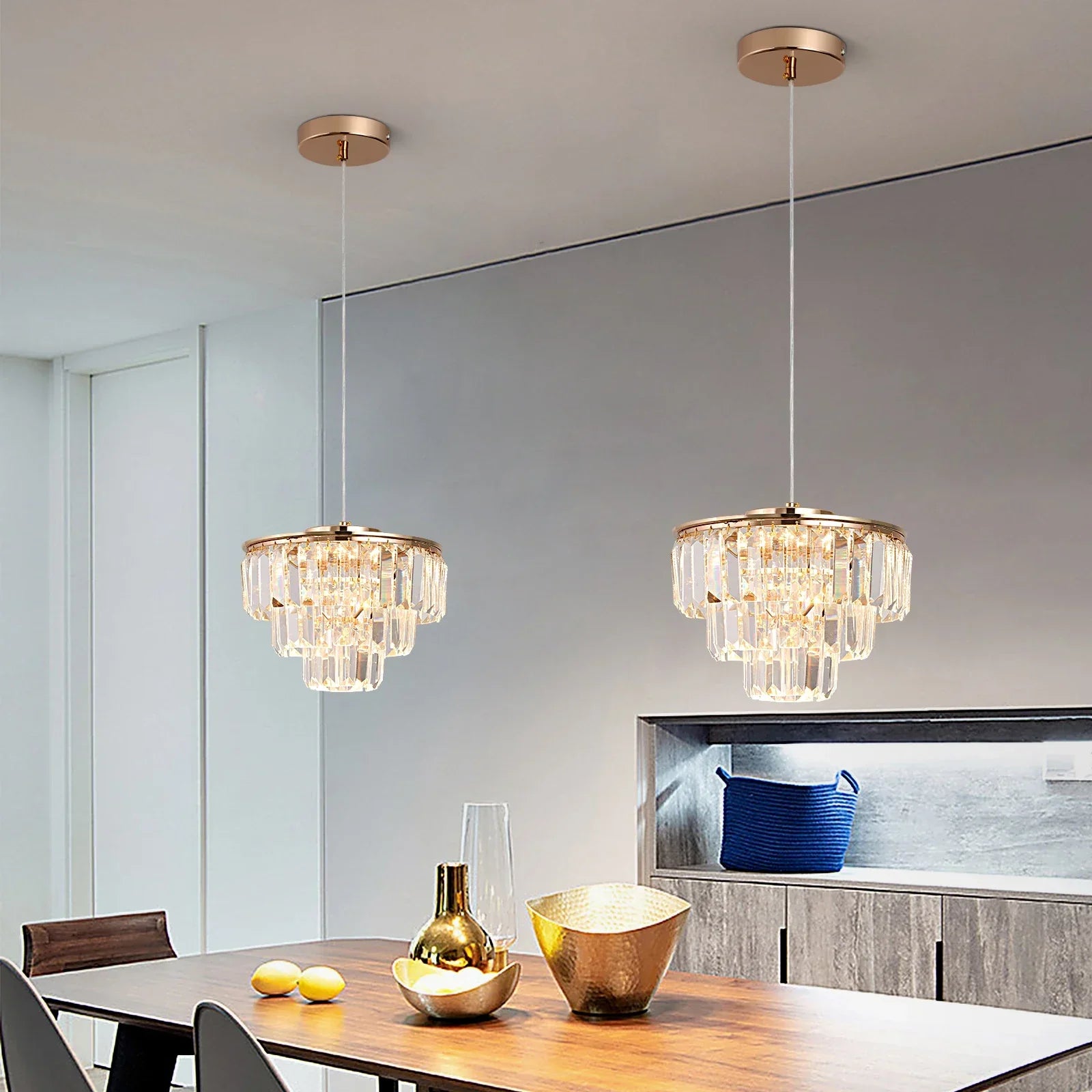 Maison Ornate Modern K9 Crystal Dining Room Chandelier with LED lighting, elegant gold accents.