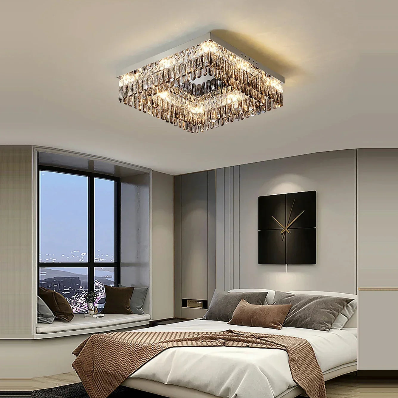 Maison Ornate Elegant Modern Crystal Bedroom Chandelier with LED, featuring intricate crystal details.