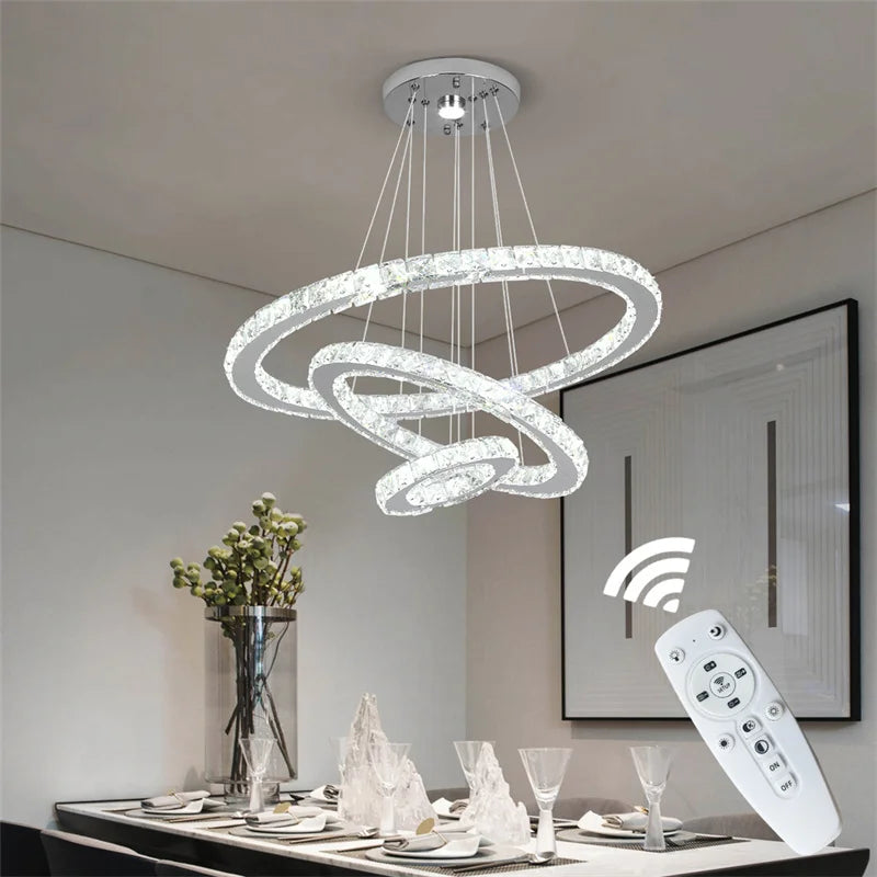 Maison Ornate Luxury Crystal Pendant Light, a decorative LED chandelier with remote control, Art Deco inspired.
