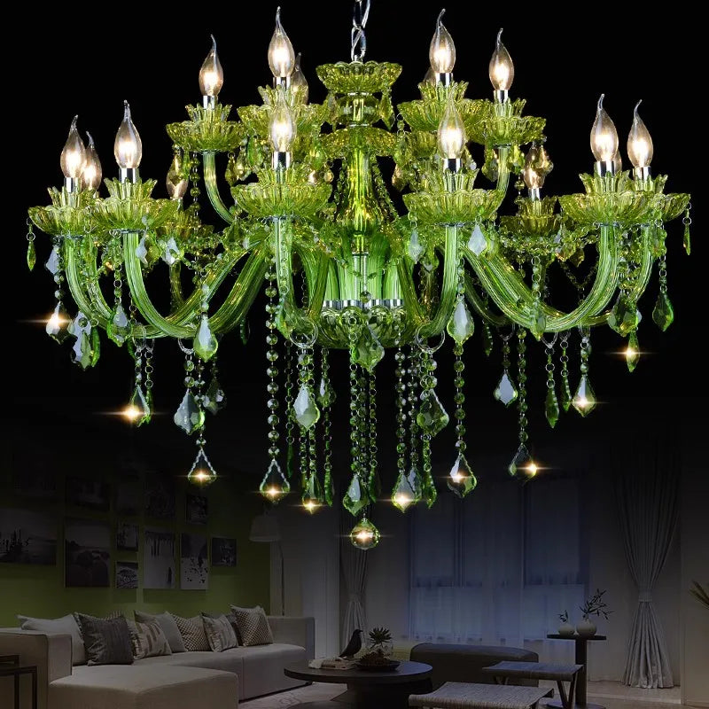 The Maison Ornate Baroque Crystal Chandelier with candle-style bulbs and sparkling crystal pendants.