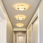 Maison Ornate Modern Crystal Hallway Chandelier with LED Lighting, round lights, elegant crystal detailing.