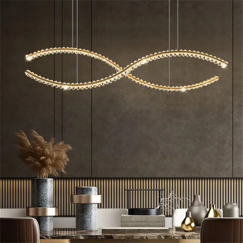 Maison Ornate Minimalist Crystal Glass Chandelier with built-in LED lighting, featuring sleek modern design.