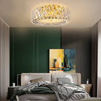 Maison Ornate LED Crystal Chandelier, modern round shape with clear ribbed glass detailing.