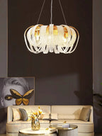 Maison Ornate Modern Nordic Crystal Chandelier with LED Tassels, sleek gold accents and contemporary design.