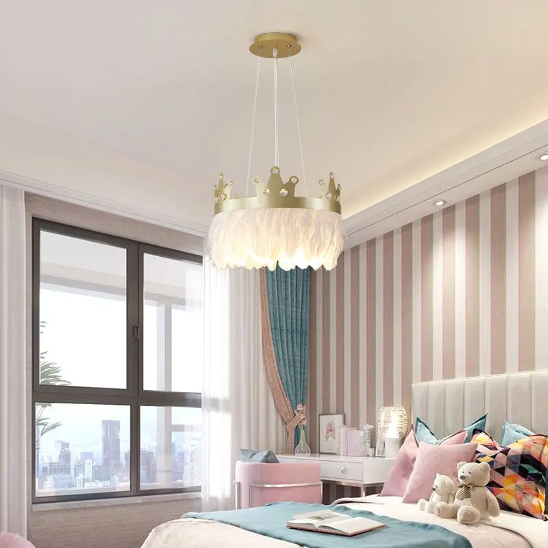 Maison Ornate Nordic Simple Crystal Chandelier with Feather Suspension, elegant ceiling lighting fixture.