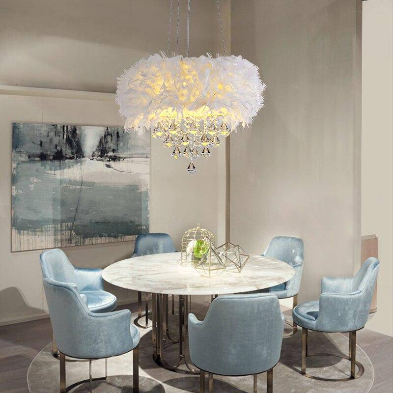 Maison Ornate Round LED Crystal Chandelier with Elegant Tassels Feathers, sparkling and luxurious statement lighting.