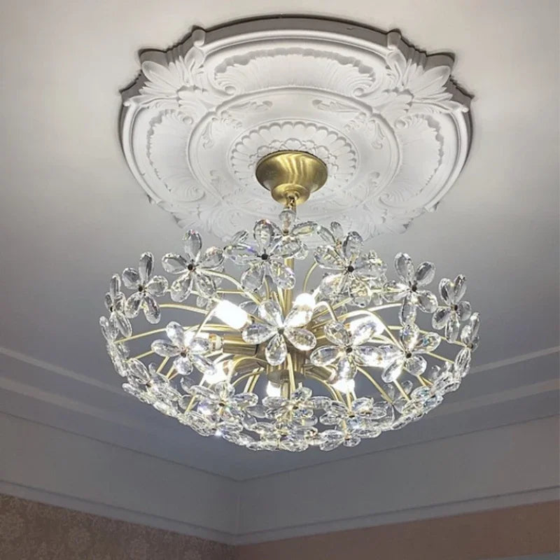 Maison Ornate Modern Retro Crystal Chandelier with gold base, crystal LED floral accents.