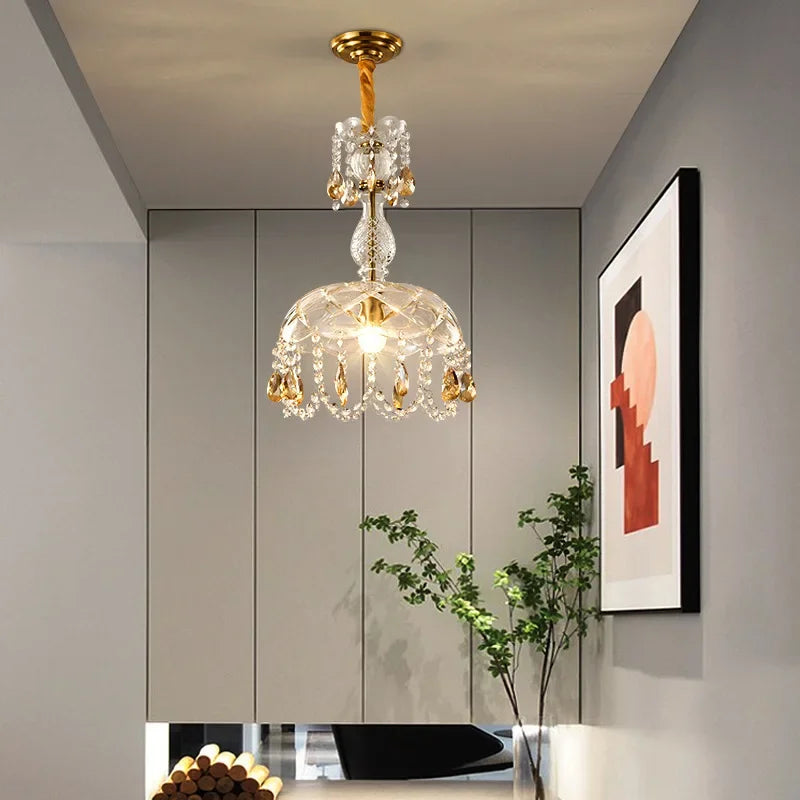 Maison Ornate Crystal Chandelier with Suspended LED Lighting; elegant fixture with sparkling crystal accents.