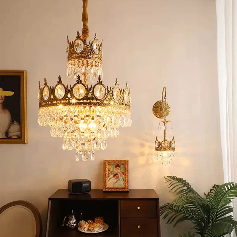 Maison Ornate Crystal Ball Chandelier features retro design with sparkling crystals and warm, elegant lighting.
