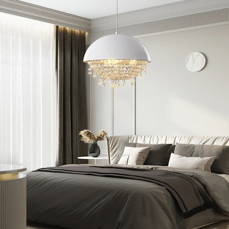 Maison Ornate Charming Hemispheric Crystal Bedroom Chandelier, semi-flush mount, with sparkling crystal accents.