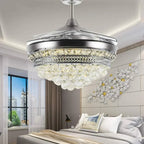 Maison Ornate Crystal Bedroom Chandelier with Integrated LED Fan, featuring sparkling glass accents.