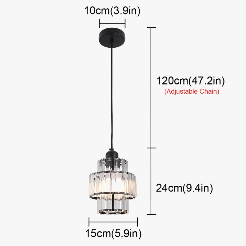 Art Deco chandelier with black 10cm mount, adjustable 120cm chain, and crystal glass shade.
