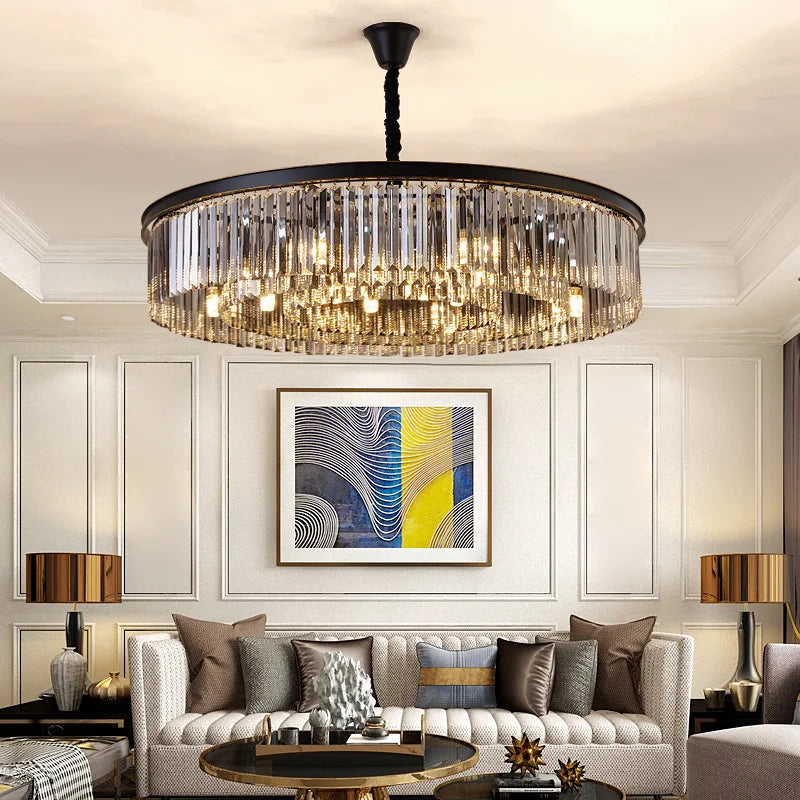 Maison Ornate Luxury Nordic Crystal Chandelier with geometric crystal details and a gold finish.