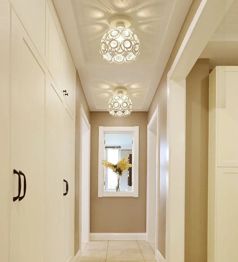 Two Maison Ornate Modern Crystal hallway ceiling light chandeliers with intricate, elegant crystal detailing.