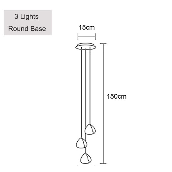 Line drawing of Maison Ornate Modern LED Crystal Icicle chandelier with 3 lights, round base.