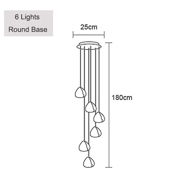 Line drawing of Maison Ornate LED Crystal Icicle chandelier, 25 cm round base, six pendants.