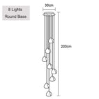Line art of Modern LED Crystal Icicle chandelier, 8 lights on a round 30cm base.