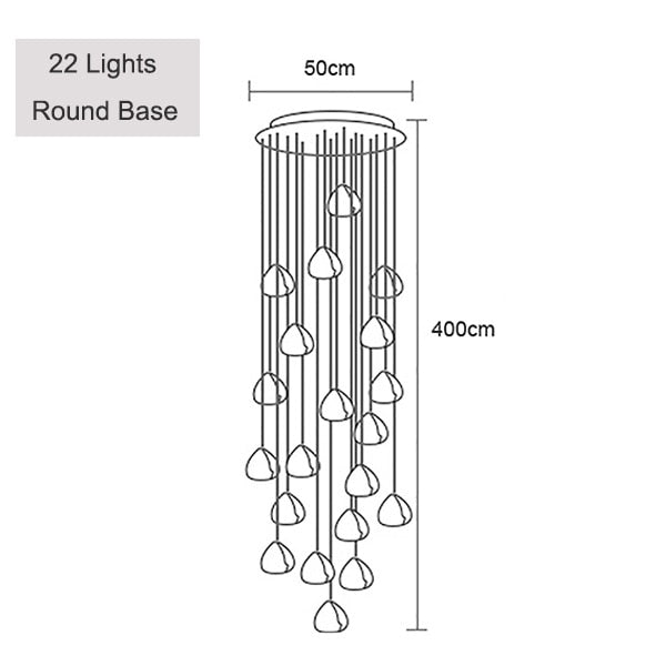 Maison Ornate Modern LED Crystal Icicle chandelier with 22 hanging lights, 50 cm base, 400 cm total height.