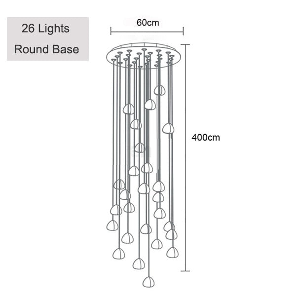 Maison Ornate’s crystal LED icicle chandelier with 26 pendant lights on a round base.