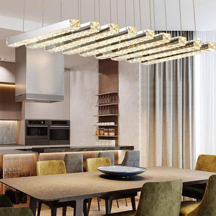 Maison Ornate Luxury Modern Crystal Chandelier with glass tassels and LED, elegant lighting centerpiece.