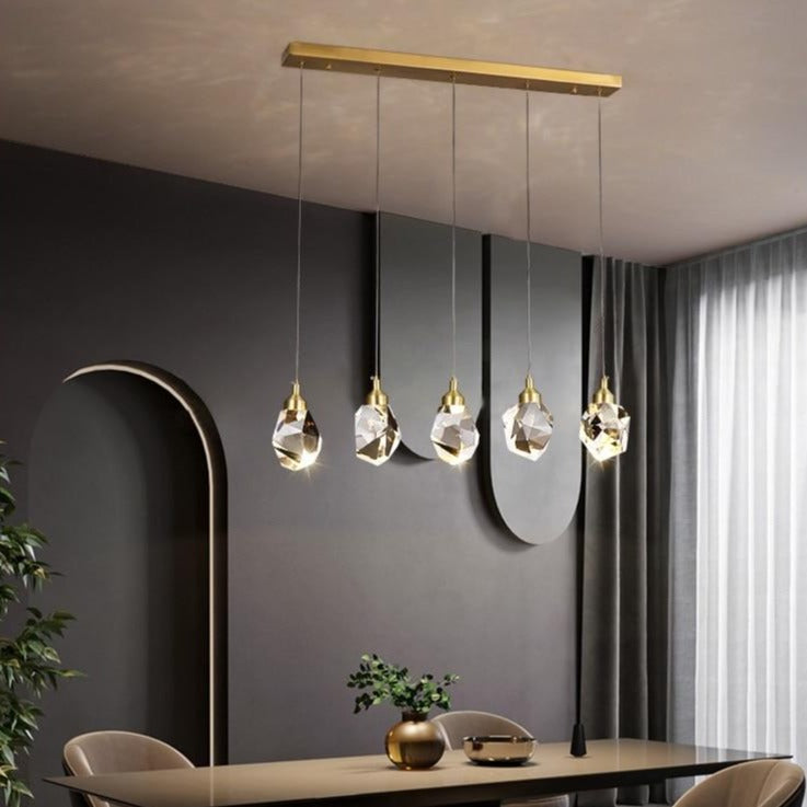 Maison Ornate Modern LED Crystal Chandelier with Hanging Teardrops, featuring sparkling crystal and sleek modern design.