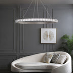 Maison Ornate Modern LED Crystal Ring Chandelier featuring sparkling diamond accents and elegant circular design.