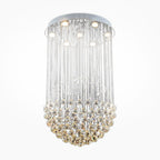 Maison Ornate Modern Spherical Crystal Chandelier with chrome rods, hanging crystal spheres, and LED illumination.