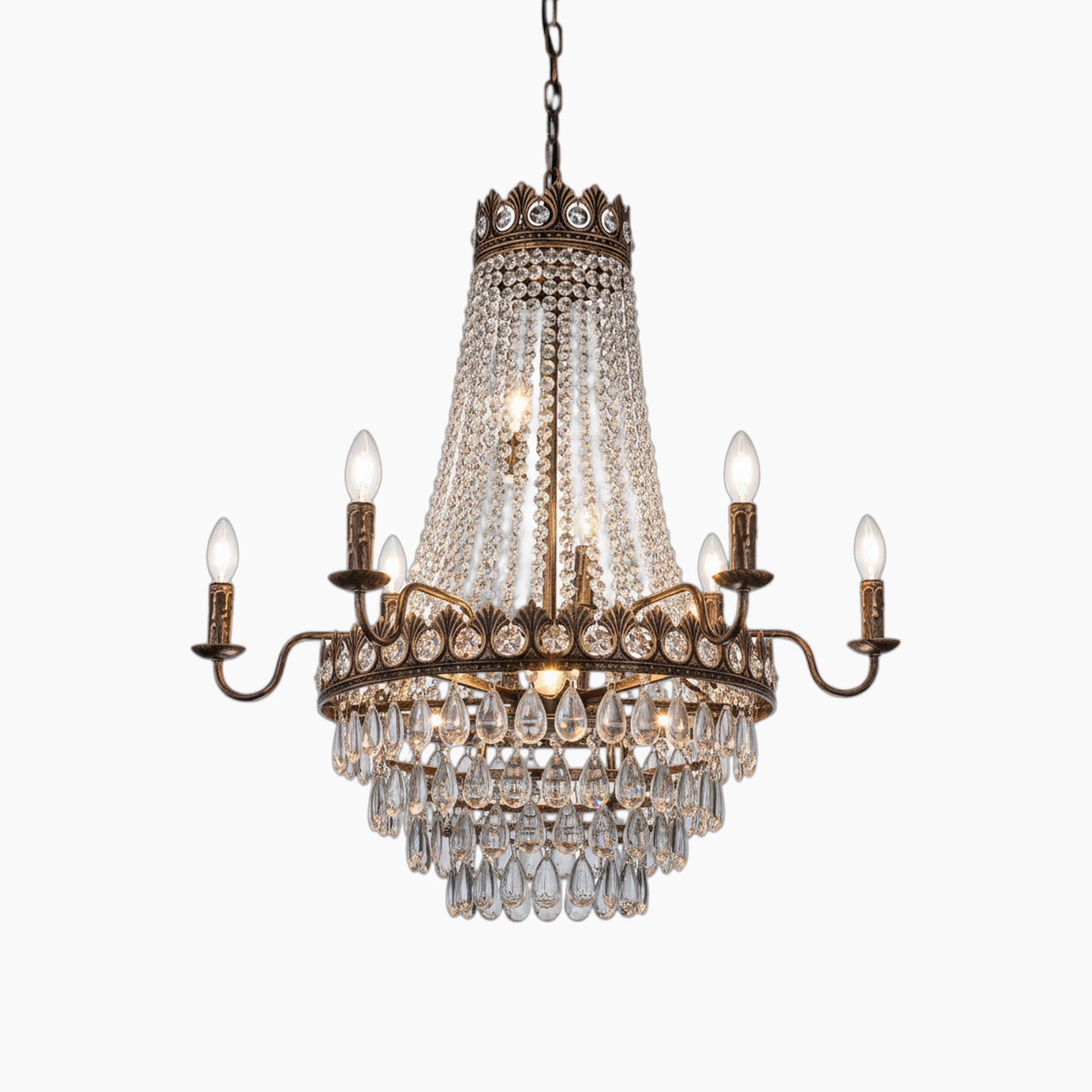 French Empire Vintage Crystal Chandelier Antique Bronze Finish