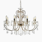 Maison Ornate Rose Gold Baroque Chandelier with 8 arms, E14 bulbs, ornate frame, clear crystals.