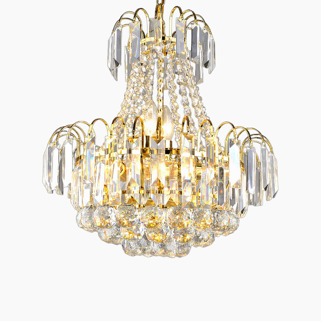 Maison Ornate Gold Crystal Chandelier 60cm with modern K9 steel, crystal beads, bright sparkling prisms.
