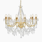 Baroque crystal chandelier with gold beads, 12 E14 candle bulbs, and sparkling crystals.