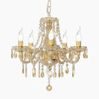 Maison Ornate 5-Branch Gold LED Chandelier with five candle bulbs and crystal accents.