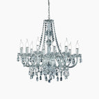 The Maison Ornate chandelier with ten curved arms, E14 candle bulbs, and sparkling crystal ornaments.