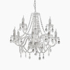 Maison Ornate Classic Chandelier with multiple arms, candle bulbs, crystals, chrome finish, and chain.