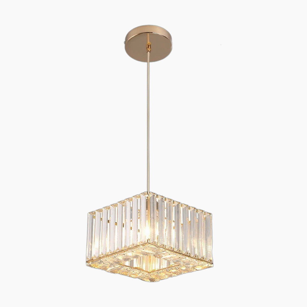 Modern square Art Deco chandelier with gold mount and rope suspension, adjustable crystal lights.