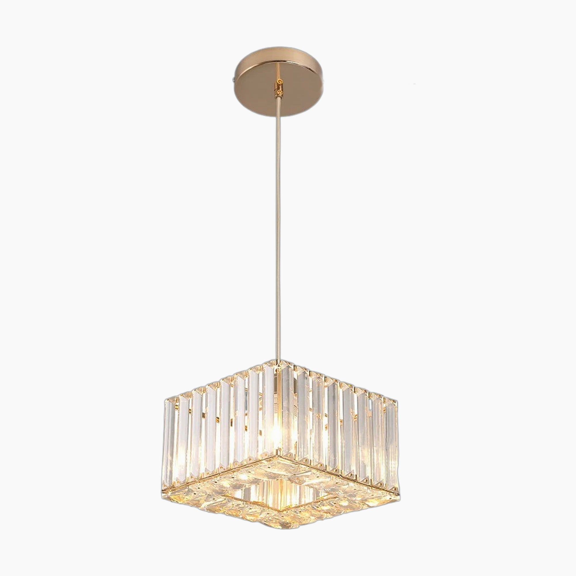 Modern square Art Deco chandelier with gold mount and rope suspension, adjustable crystal lights.