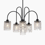 Maison Ornate chandelier with five curved arms, E27 lampshades, and hanging crystal beads.