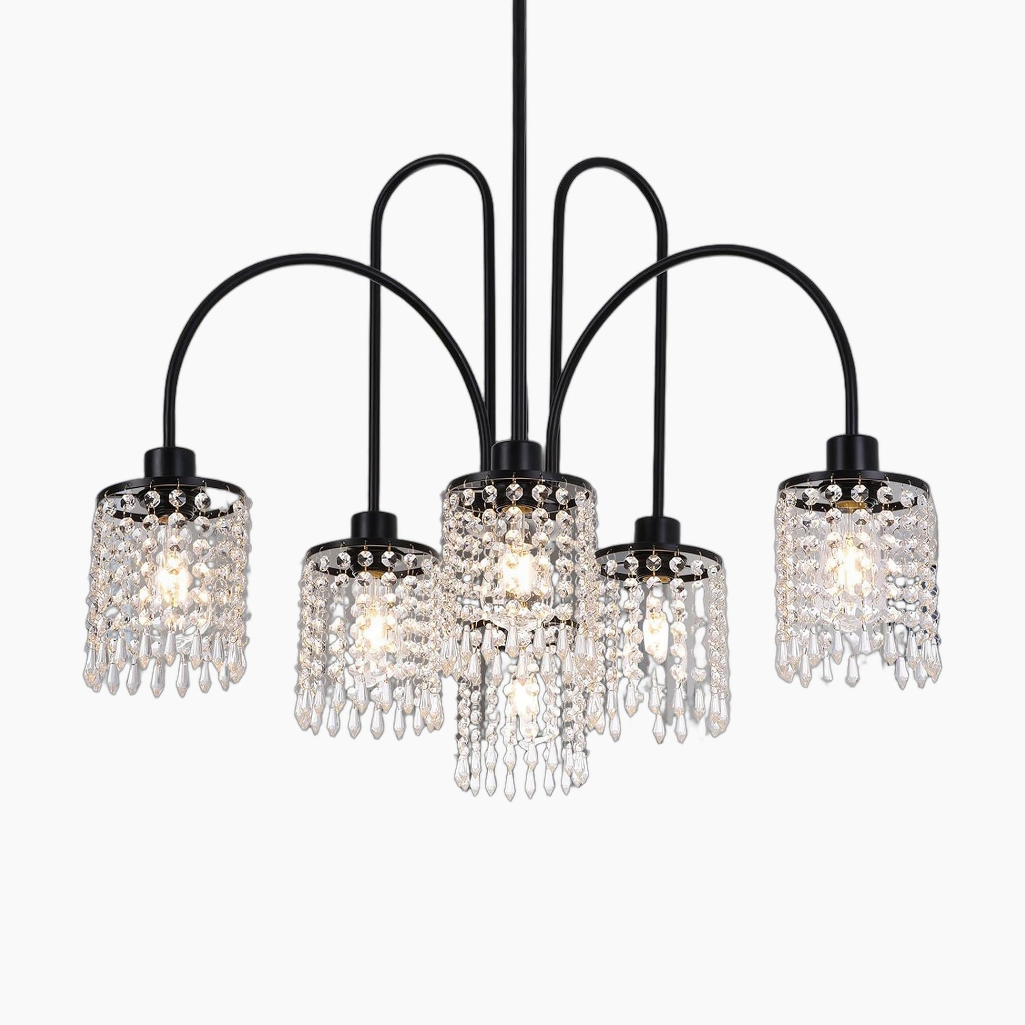 Crystal Dining Room Chandelier with Black Metal Drops