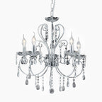 Maison Ornate Silver Baroque Chandelier with 5 E14 candle bulbs and hanging crystal accents.